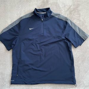 NIKE Dri Fit Black 1/4 Zip Windbreaker Jacket mens XL Navy Short Sleeve 519853